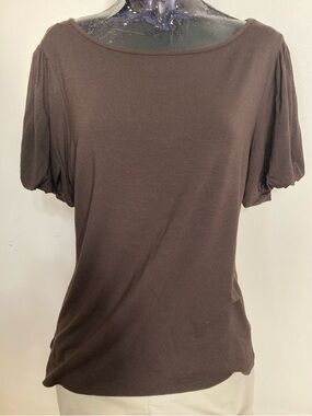 Dark Brown, Scoop Neck Top with Short Puff Sleeves. Item# SSct2